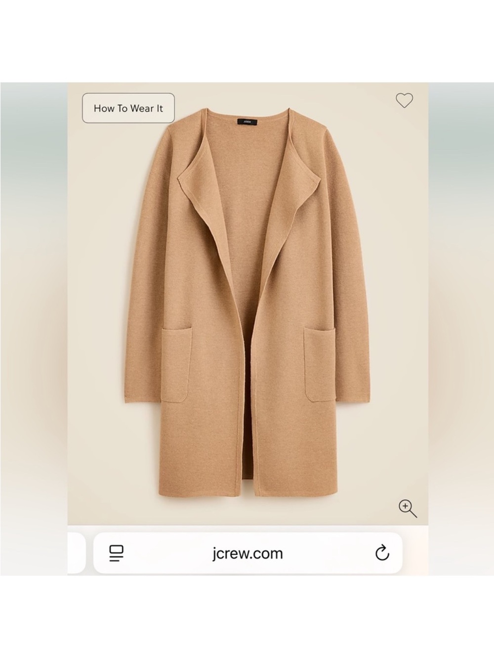 J. Crew Camel Open-Front Knit Cardigan Coat
